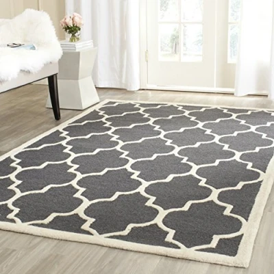 Image of SAFAVIEH Trellis Rug for Living Room, Dining Bedroom Cambridge Collection, Short Pile, in Dark Grey and Ivory, 91 X 152 cm
