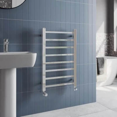 Image of Solaro® 800 x 500mm Square Bar Straight Heated Towel Rail Radiator Modern Central Heating Bathroom Warmer Wall Mounted Ladder Rad, Polished Chrome