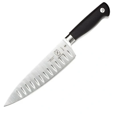 Image of Mercer Culinary Genesis 8 Inch Chef&#039;s Granton Edge, Short Bolster, Stainless Steel, Black, 38x10x3 cm