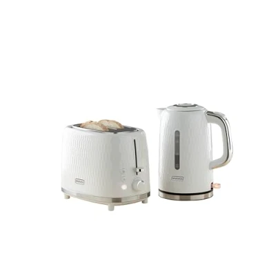 Image of Daewoo Hive Collection, Kettle &amp; Toaster Set, 1.7L With Matching 2 Slice Toaster, Safety Features, Easy Cleaning, Cohesive Kitchen White