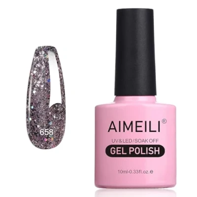 Image of AIMEILI Glitter Gel Nail Polish, UV/LED Soak Off Sparkly Shiny Polish French Gel, Lamp Art Manicure Salon DIY at Home, Long Lasting &amp; Easy to Apply 10ML (658)