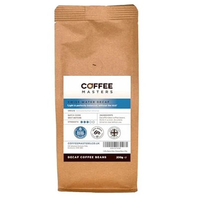 Image of Coffee Masters Swiss Water Decaf Beans 200g 100% Arabica Naturally Decaffeinated Great Taste Award Winner