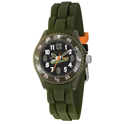 Image of Tikkers Boy&#039;s Camouflage Helicopter Design Olive Green Rubber Silicone Strap Time Teaching Watch NTK0010