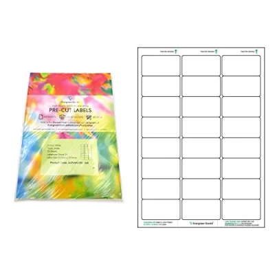 Image of Evergreen Goods A4 Precut Multi Sticker Paper Labels Printable Matte White 3x8, 24 per Sheet: 2400 in Total, 100 Sheets Inkjet &amp; Laser Self Adhesive Sticky Back NOT Waterproof