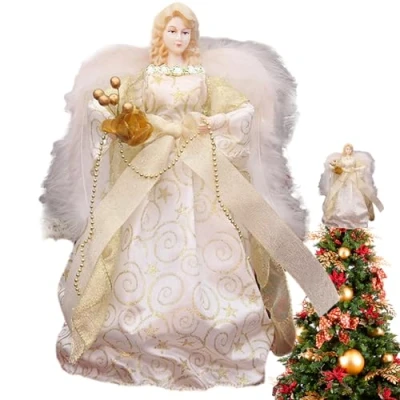 Image of Angel Christmas Tree Topper Decoration, Top Figurine, Fairy Treetop Pendant, Ornament, Figurines For (gold)