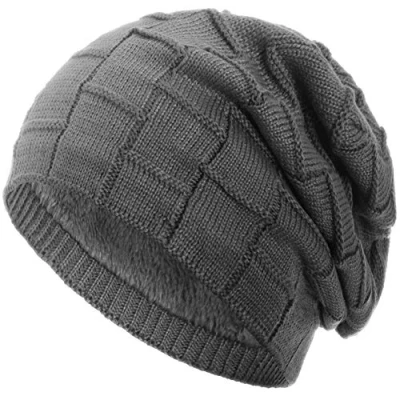 Image of Compagno Warm padded Beanie Winter Hat Mottled pattern or Plain weave Design with Soft Fleece Lining Black One Size