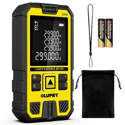Image of OLUFEY Laser Measure 50M,Laser Distance Meter Device IP54 Portable Digital Tool Range Finder with Bubble Levels and LCD Backlit