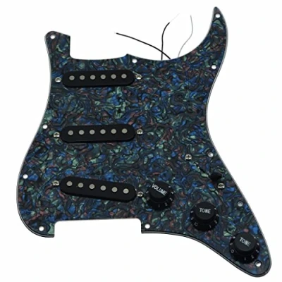 Image of KAISH Loaded American ST/Strat Style SSS Pickguard Prewired Pick Guard With Ceramic Pickups for Stratocaster/Strat Abalone Pearl Black Covers and Knobs