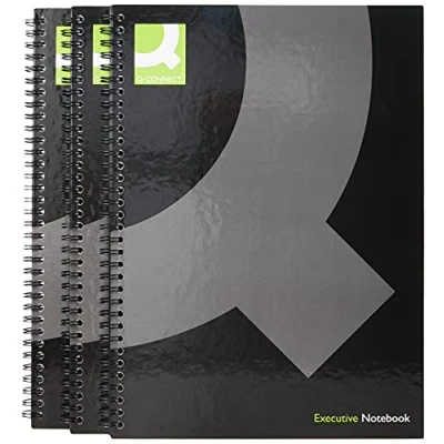 Image of Q Connect Hardback Wirebound Book, A4, Black, Pack of 3