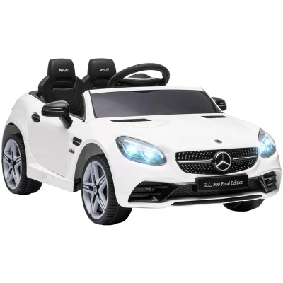 Image of HOMCOM AIYAPLAY Benz SLC 300 Licensed 12V Kids Electric Ride On Car with Parental Remote Two Motors Music Lights Suspension Wheels for 3 6 Years White