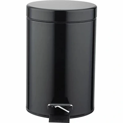 Image of Crystals Small Pedal Bin with Lid 3 Litre Bathroom for Rubbish and Waste Stainless Steel Toilet Removable Inner Plastic Bucket Ideal Size Bedroom Black