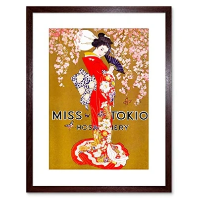 Image of Wee Blue Coo Ad Clothing Hosiery Geisha Kimono Japanese Framed Wall Art Print