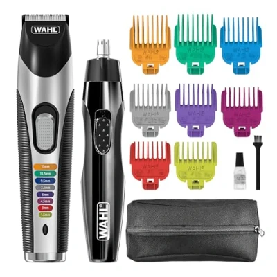 Image of Wahl Colour Trim Multigroomer Kit, Includes Ear &amp; Nose Trimmer, Body Grooming, Beard Trimming, 8 Coded Length Combs, Travel Case, 60 Minute Cordless Power