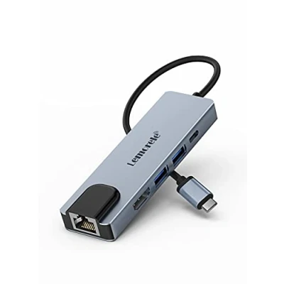 Image of USB C Hub, Lemorele 6 in 1 Hub with Ethernet, Multiport Adapter 4K HDMI, RJ45 2 Ports, 100W PD Charging for MacBook Pro/Air M1, iPad Pro Switch, Chromecast, PS4