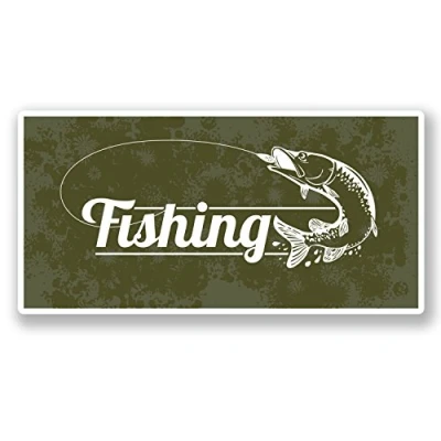 Image of 2 x 10cm Fishing Vinyl Sticker Laptop Car Tackle Box Rod Camo Fish #6571 (10cm Wide 5cm Tall)