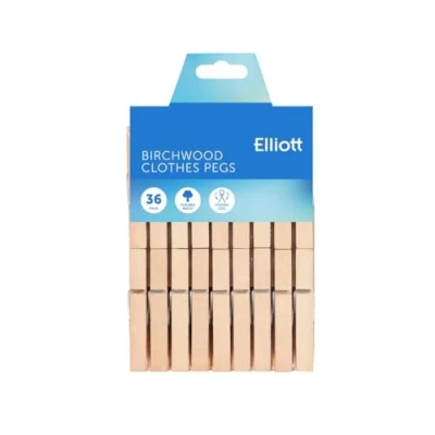 Image of Elliott Hardwood Clothes Pegs with Metal Coil Spring for Firm Grip, Contoured to Prevent Leaving Marks on Clothing, This Pack Include 36 Ideal Outdoor and Indoor Use