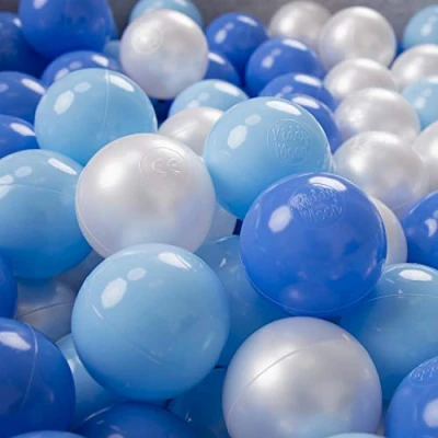 Image of KiddyMoon Soft Plastic Play Balls For Children 500 Balls/6Cm 2.36In Colourful Made In EU, Baby Blue/Blue/Pearl