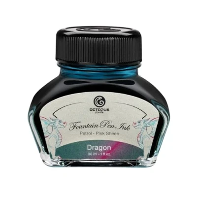 Image of Octopus Fluids Dragon Sheen ink, fountain pen ink in jar, petrol, 3ml