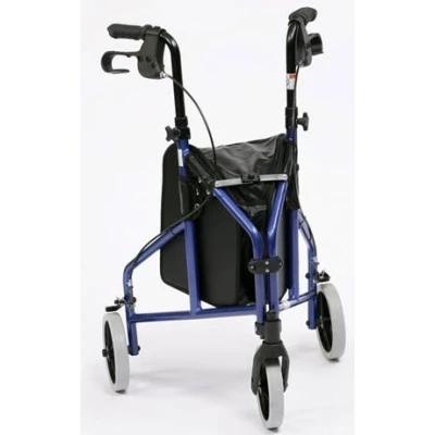 Image of Drive Medical Blue Steel Three Wheeled Tri Walker with Brakes &amp; Shopping Bag