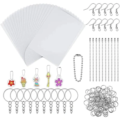 Image of Tony p 150 Pieces Heat Shrink Plastic Sheet Kit, 20 PCS Shrinky Art Paper with 130 Keychains Accessories, DIY Hand Made Craft Tool for Kids