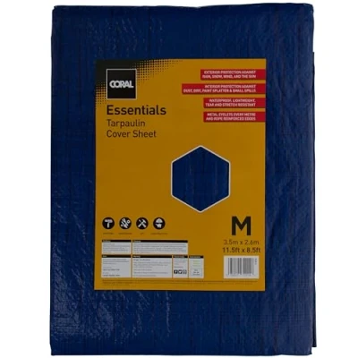 Image of Coral 72211 Essentials 97 Sq ft (11.5 X 8.5ft) Blue Tarpaulin Waterproof Lightweight Tear Resistant Metal Eyelets