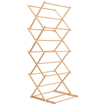 Image of Wooden Clothes Airer, Collapsible Folding Horse, Adjustable Indoor Laundry Drying Rack, Portable Rustproof Airer Dryer Racks, Extendable Tower Space Saving