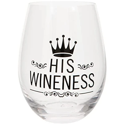 Image of Maturi &#039;His Wineness&#039; Stemless Wine Glass Tumbler, 530ml, Gift Boxed