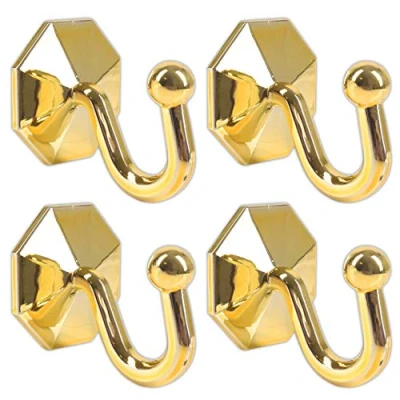 Image of White Hinge 4x Self Adhesive Gold Curtain Tie Back Hooks Stick On Rope/Cord Holder