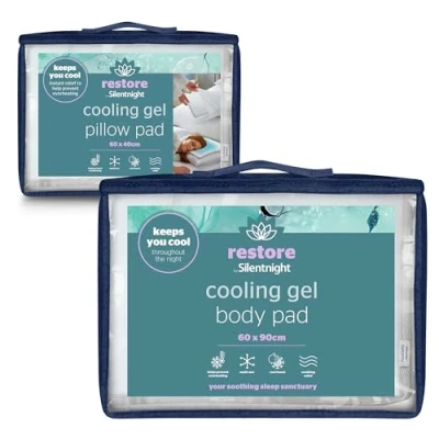 Image of Silentnight Restore Cooling Gel Pillow &amp; Mattress Pad Helps Absorb Body Heat Prevent Overheating Improve Sleep Quality for Night Sweats Hot Flushes Menopause Cool Mat Bed Sofa Car Travelling