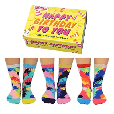 Image of United Odd Socks 6 Packmottomotive Socks, Women&#039;s, Size: 3,5 7,5, Happy birthday