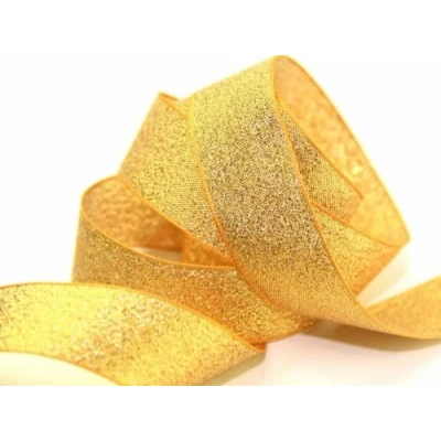 Image of Berisfords Metallic Lame Ribbon 25mm Wide Dark Gold 20 metre roll