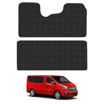 Image of Rubber Floor Mats for the Vauxhall Vivaro (2014 2018) [Only suitable factory crew cab van] Custom Van Accessory Tailored fit Heavy Duty, Waterproof &amp; Anti Slip Work with Clips