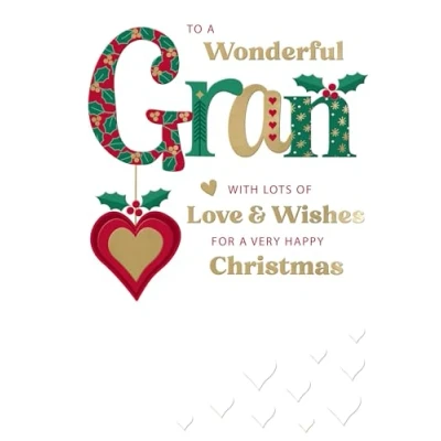 Image of to A Wonderful Gran Festive Joy Heart Bauble Christmas Greeting Card XFCS011