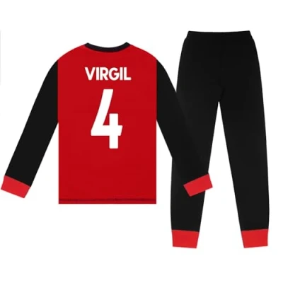 Image of Liverpool FC Boys Virgil 4 Long Pyjamas Red Black 9 10 Years