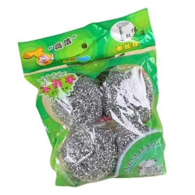 Image of Steel Wire Cleaning Ball 4 Stainless Sponges Scrubbers Metal Scrubber Scouring Pads Dishes Washing Brush for Kitchen Sink