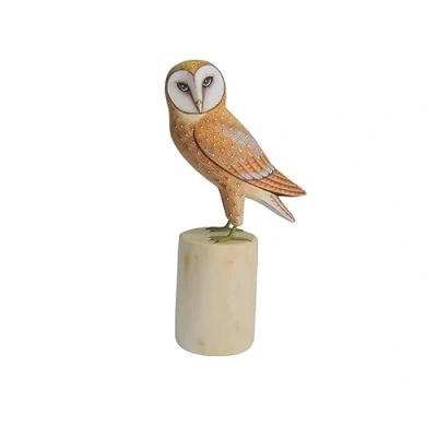 Image of Brave Wings Hand Carved Wooden Owl Barn 32cm High OOAK Ornament Sculpture Figurine Statue Unique Table Decoration Home Decor Gift for Christmas and Birthdays 4192