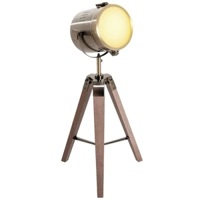 Image of HOMCOM Vintage Tripod Table Desk Lamp Bedside Light Spotlight Brass Antique Searchlight Wooden Base