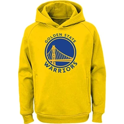 Image of Outerstuff NBA Kids Youth 8 20 Alternate Color Polyester Performance Primary Logo Pullover Sweater Sweatshirt Hoodie, Golden State Warriors Yellow, 14 16
