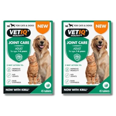 Image of VETIQ Joint Care Adult Supplements for Dogs &amp; Cats aged 1 6 Years, Helps to Improve Mobility, Aid Joints Ease Stiffness, Twin Pack (2 x 45 g)