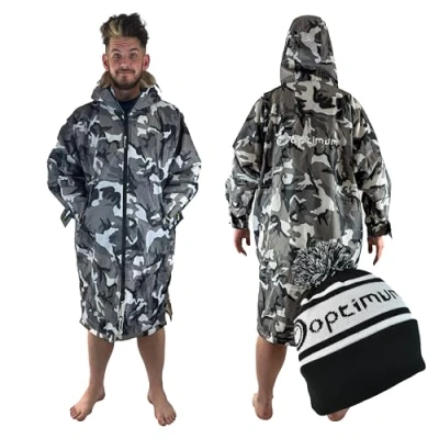 Image of Optimum Drywrap Long Sleeve Dry Windproof, Waterproof, Oversized Poncho Coat Swimming Surfing Water Sports Small Size, Grey Camo