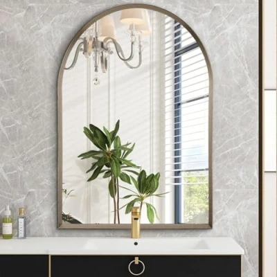 Image of HLFMVWE Arched Mirrors for Wall, Brushed Metal Frame Mirror, Arch Bathroom Vanity Mirror Living Room Bedroom Mantel Entryway Hallways Home Decor Aluminum Alloy 40 x 50CM