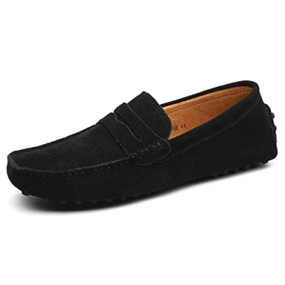 Image of Suede Loafers Comfort Anti Slip Driving Shoes Boat Wide Fit Men Summer Walking Black 11 UK
