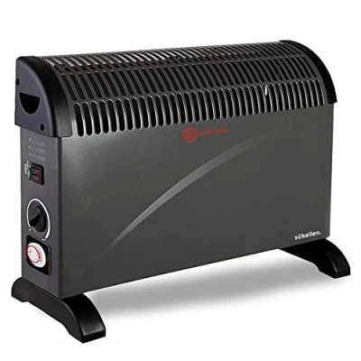 Image of Schallen 2000W Electric Convector Radiator Heater 3 Heat Settings, Adjustable Thermostat &amp; Overheat Protection (Black with Timer)