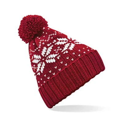 Image of Beechfield Fair Isle Snowstar® Beanie Elegant Design Classic Red/White