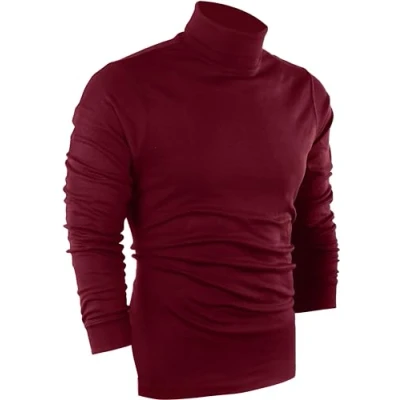 Image of Utopia Wear Premium Cotton Blend Interlock Turtleneck Men T Shirt Pullover Sweater, Wine Red, Large
