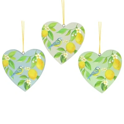 Image of Gisela Graham Lemon Heart Hanging Easter Decorations, Set of 3