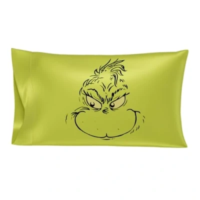 Image of Franco Collectibles Grinch by Dr. Seuss Holiday Beauty Silky Satin Standard Pillowcase Cover 20x30 for Hair and Skin, (Official Licensed Product)