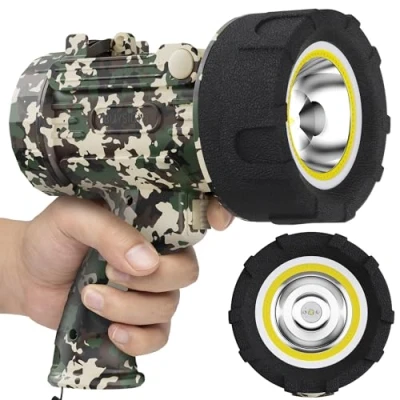 Image of BUYSIGHT Rechargeable Spotlight Flashlight,1000,000 lumens Hand held Waterproof Flashlight Hunting floodlight with red Lens(Camouflage Green COB)