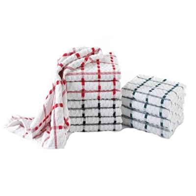 Image of Luxury Nights Kitchen Terry Tea Towel 100% Pure Cotton Assorted Colours Super Absorbent Soft Touch Dish Towels Bar Check Designed (Pack of 12)