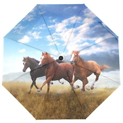 Image of ISAOA Automatic Folding Umbrella Small Herd of Horses Swiftly Travel Compact Windproof